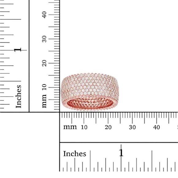 Macy’s 14k Rose Gold over sterling silver row multi row cubic zirconia Band Ring - Picture 2 of 6